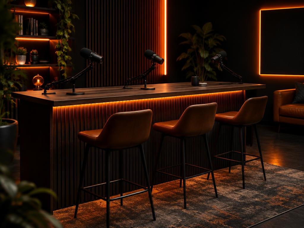 Counter Look with high counter and stools at The Pod Media Factory podcast studio in Bali
