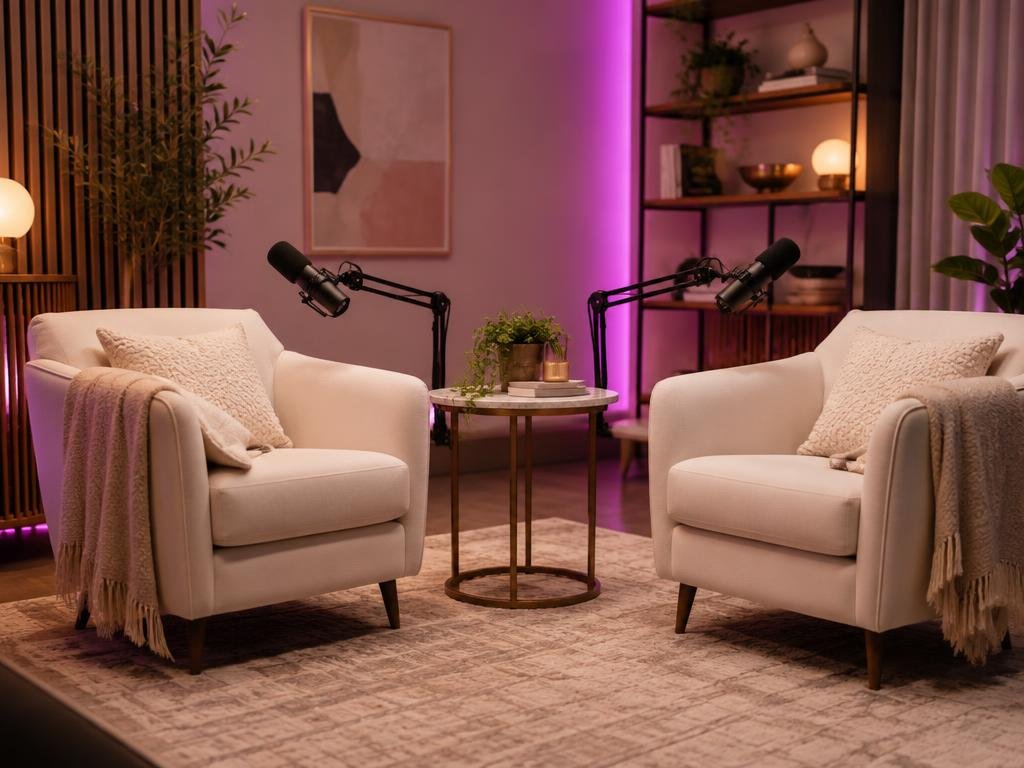 Soft Classic Look armchair setting at The Pod Media Factory podcast studio in Bali