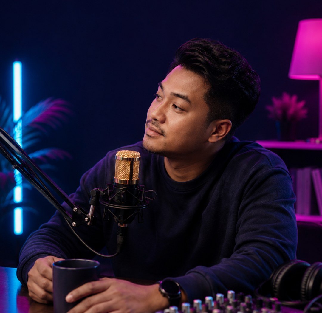 DUO+ interview session at The Pod Media Factory podcast studio in Bali